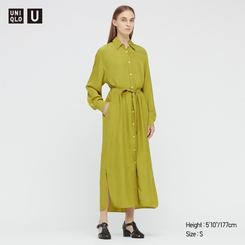 Uniqlo U Shiny Rayon Long Shirt‎ Dress Chartreuse Green Lemaire